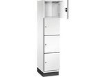 C+P Schliessfachschrank Cambio, 1 Abteil, 4 Fächer, mit Sockel, B 400 x T 525 x H 1980 mm, verkehrsweiss/weiss