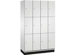 C+P Schliessfachschrank Cambio, 4 Abteile, 12 Fächer, mit Sockel, B 1200 x T 525 x H 1980 mm, lichtgrau