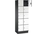 C+P Schliessfachschrank Cambio, 2 Abteile, 10 Fächer, mit Sockel, B 600 x T 525 x H 1980 mm, schwarzgrau/weiss