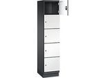 C+P Schliessfachschrank Cambio, 1 Abteil, 5 Fächer, mit Sockel, B 400 x T 525 x H 1980 mm, schwarzgrau/weiss