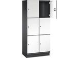 C+P Schliessfachschrank Cambio, 2 Abteile, 6 Fächer, mit Sockel, B 800 x T 525 x H 1980 mm, schwarzgrau/weiss