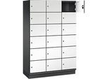 C+P Schliessfachschrank Cambio, 3 Abteile, 18 Fächer, mit Sockel, B 1200 x T 525 x H 1980 mm, schwarzgrau/weiss