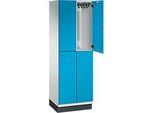 C+P Doppelstöckiger Spind Cambio, 2 Abteile, 4 Fächer, mit Sockel, B 600 x T 525 x H 1980 mm, lichtgrau/lichtblau