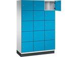 C+P Schliessfachschrank Cambio, 3 Abteile, 15 Fächer, mit Sockel, B 1200 x T 525 x H 1980 mm, lichtgrau/lichtblau