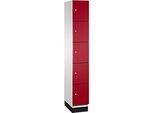 C+P Schliessfachschrank Cambio, 1 Abteil, 5 Fächer, mit Sockel, B 300 x T 525 x H 1980 mm, lichtgrau/rubinrot