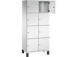 C+P Schliessfachschrank Cambio, 2 Abteile, 8 Fächer, auf Füssen, B 800 x T 525 x H 1980 mm, lichtgrau