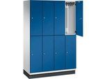 C+P Doppelstöckiger Spind Cambio, 4 Abteile, 8 Fächer, mit Sockel, B 1200 x T 525 x H 1980 mm, lichtgrau/enzianblau