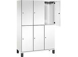 C+P Doppelstöckiger Spind Cambio, 3 Abteile, 6 Fächer, auf Füssen, B 1200 x T 525 x H 1980 mm, verkehrsweiss