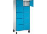 C+P Schliessfachschrank Cambio, 2 Abteile, 10 Fächer, auf Füssen, B 800 x T 525 x H 1980 mm, lichtgrau/lichtblau