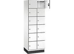 C+P Schliessfachschrank Cambio, 2 Abteile, 12 Fächer, mit Sockel, B 600 x T 525 x H 1980 mm, verkehrsweiss/weiss