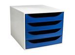 Exacompta ECOBOX Schubladenbox 4 Schübe Nachtblau, A4/A4+, offene Front, leise, Sicherheitsstopp