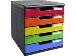 Exacompta MODULO A4 Regenbogen, 5 Schubladen geschlossen A4/A4+, staubgeschützt, leise, Sicherheitsstopp, stapelbar