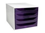 Exacompta ECOBOX Schubladenbox 4 Schübe Violett, A4/A4+, offene Front, leise, Sicherheitsstopp