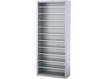 Magazinregal C+P Serie 13, ohne Sichtlagerkästen, 10 Fachböden, abschliessbar, B 700 x T 300 x H 1690 mm, Stahl, weissaluminium RAL 9006