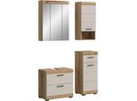 Badmöbel-Set WELLTIME "SIENA, 4 teilig, bestehend aus:", beige (evoke oak nachbildung, kaschmir matt), B:112cm H:191cm T:34cm, Holzwerkstoff, MDF, Kastenmöbel-Sets, Badmöbel-Set, Waschbeckenunterschrank, Spiegelschrank, Unterschrank, Hängeschrank
