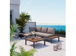 Beldano , Grau , Holz, Metall, Textil , Akazie , massiv , Füllung: Polyurethan (PUR),Polyester , 208.5x143 cm , Bsci, FSC 100% , Gartenmöbel, Loungemöbel, Loungegarnituren