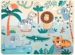 Steckspielzeug SMALL FOOT "Steckpuzzle Safari Tierlaute", bunt, Steckspielzeug, BabyB:30cm H:3cm T:22cm, Holz, Kunststoff, Metall, mit Geräuschfunktion, B:30cm H:3cm T:22cm