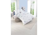 Bettwäsche WÄSCHEPUR Gr. 3, beige (ecru, bedruckt), B/L: 155cm x 220cm, Biber, B/L: 80cm x 80cm, 2 Stk., Biber, 100% Baumwolle, Bettwäsche, Bettwäsche
