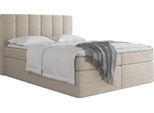 BOXBETT Amira mit Bettkasten, Boucle Beige 180/200 cm – 7-Zonen Taschenfederkern-Matratze & Komfortschaum-Topper