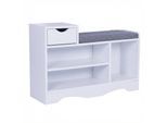 Happy Home Schuhbank mit Sitzkissen & Schublade – Schuhschrank für 6-8 Paar Schuhe – Schuhregal Holz – Sitzbank Flur Eingangsbereich – HFH06-WEI