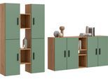 Schrank-Set HOME AFFAIRE "ENESTE, 12-teilig, in verschiedenen Farben, individuell kombinierbar", artisan eiche nachbildung, smoke grün, B:270cm H:34cm T:182cm, Spanplatte, Kastenmöbel-Sets, Stauraumelement, Kombination, Wohnkombination, Schrankwand, Lowboard