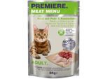 PREMIERE Meat Menu Nassfutter Katze Adult Rind mit Pute und Kaninchen 48x85 g