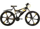 Mountainbike WYLD "Mountainbike Fully 26'' Bliss schwarz-gelb 21 Gänge" Gr. 47, schwarz (schwarz, schwarz), Fahrräder, Herren, 47cm, 26 Zoll (66,04cm) hinten: 26 Zoll (66,04cm)
