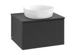 Villeroy und Boch Antao Waschtisch-Unterschrank K29150PD 60x36x50cm, Hahnloch, Waschbeckenplattenfarbe Lack, black matt lacquer