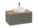 Villeroy und Boch Antao Waschtisch-Unterschrank K30051HL 80x36x50cm, Hahnloch, Waschbeckenplattenfarbe honey oak, leaf green matt lacquer