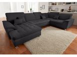 Wohnlandschaft DOMO COLLECTION "FRANZI optional mit Bettfunktion, Bettkasten & Kopfteilverstellung", grau (graphite), B:352cm H:80cm T:214cm, Flachgewebe (100% Polyester);Chenille (100% Polyester), Sofas, Wohnlandschaft, XXL-Sofa, Recamiere links, graphite, B/T: 352/214 cm