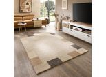 Wollteppich THEKO "Origin Loop 7", sand, B:140cm H:10mm L:200cm, Schurwolle, Teppiche, handgetuftet, reine Schurwolle, Unifarben, mit Bordüre