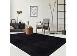 Teppich THE CARPET "kuschelig & Super Soft, Anti-Rutsch Unterseite", schwarz, B:140cm H:16mm L:200cm, Polyester, Teppiche, Teppich, Waschbar bis 30 Grad, Felloptik, Wohnzimmer Teppich, Kundenliebling