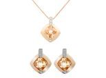 Orphelia 'Athena' Dames 925 Sterling Zilver Set: Ketting-Hanger + Oorbellen - Zilver/Roze SET-7113