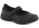 Neue Mädchen Schwarze Leder Skechers Schule Schuhe mit Klettverschluss