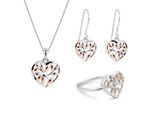 Orphelia 'Afia' Dames 925 Sterling Zilveren Set: Ketting + Oorbellen + Ring - Zilver/Roze SET-7474