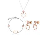 Orphelia 'Mada' Dames 925 Sterling Zilveren Set: Ketting + Armband + Oorbellen - Zilver/Roze SET-7389