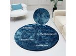 Hochflor-Teppich BRUNO BANANI "Dana Teppich, Kundenliebling" Gr. 9, blau, H:30mm Ø:140cm, Kunstfaser, Teppiche, unifarben, Mikrofaser Teppiche, Wohnzimmer, Schlafzimmer, Esszimmer