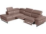 Ecksofa EGOITALIANO "Candice, elegant, edel und bequem, erstklassiger Sitzkomfort, L-Form", beige (safari), B:278cm H:100cm T:221cm, LEDER BACIO hat eine weiche und wachsartige Hand mit halb undurchsichtigem Aussehen. Es handelt sich um ein Naturleder, das die ursprünglichen Eigenschaften der Lederhäute nicht verändert. Das Vorhandensein von verheilten Narben, Körnungsunterschiede, Falten, Adern,