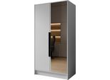 KLEIDERSCHRANK Mono Lux mit Speigel, Drehtüren mit Schwarze Metallgriffe, Weiß 102/200/51 cm