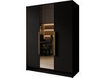 KLEIDERSCHRANK Mono Lux mit Speigel, Drehtüren mit Goldene Metallgriffe, Schwarz 150/200/51 cm