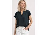 Kurzarmbluse STREET ONE, Damen, Gr. 44, hunter grün, Stoff, 100% Viskose, unifarben, normal normal, Rundhals, abgesteppt, Blusen, mit geschlitztem Rundhalsausschnitt