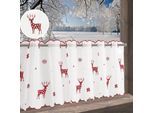 Scheibengardine OTTO HOME "Elch" Gr. 5, rot (weiß, neutral), B:120cm H:60cm, Voile, Polyester, Gardinen, Scheibengardine, Mit Rentieren, Sternen und Schneeflocken bestickt