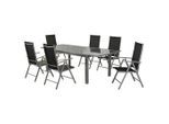 Gardenson , Schwarz, Silberfarben , Metall, Textil , Uni , Tisch ausziehbar, Stuhl klappbar, Tisch mit Glasplatte, platzsparend verstaubar, Rückenlehne mehrfach verstellbar , Gartenmöbel, Gartenmöbel-Sets, Gartengarnituren