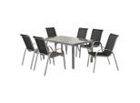 Gardenson , Schwarz, Silberfarben , Metall, Textil , Uni , Stühle stapelbar, Tisch mit Glasplatte , Gartenmöbel, Gartenmöbel-Sets, Gartengarnituren