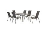 Gardenson , Anthrazit, Silberfarben , Metall, Textil , Uni , Tisch ausziehbar, Stühle stapelbar, Tisch mit Glasplatte , Gartenmöbel, Gartenmöbel-Sets, Gartengarnituren