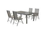 Gardenson , Braun, Silberfarben , Metall, Textil , Uni , Tisch ausziehbar, Stuhl klappbar, Tisch mit Glasplatte, platzsparend verstaubar, Rückenlehne mehrfach verstellbar , Gartenmöbel, Gartenmöbel-Sets, Gartengarnituren