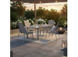 Gardenson , Braun, Silberfarben , Metall, Textil , Uni , Tisch ausziehbar, Stühle stapelbar, Tisch mit Glasplatte , Gartenmöbel, Gartenmöbel-Sets, Gartengarnituren