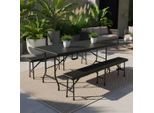 Gardenson , Schwarz , Metall, Kunststoff , 75x73x180 cm , Tisch klappbar, UV-beständig, wetterfest, Bank klappbar, platzsparend verstaubar , Gartenmöbel, Gartenmöbel-Sets, Gartengarnituren
