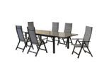 Gardenson , Graphitfarben, Grau , Metall, Textil , Uni , Tisch ausziehbar, Tisch mit Glasplatte, Sitzfläche klappbar, Rückenlehne mehrfach verstellbar , Gartenmöbel, Gartenmöbel-Sets, Gartengarnituren
