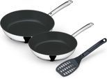 Pfannen-Set WMF "Devil, Edelstahlpfanne Induktion mit Antihaftversiegelung", grau (schwarz, edelstahlfarben), Ø:28cm, Pfannen, TransTherm-Allherdboden, für alle Herdarten, inkl. Pfannenwender